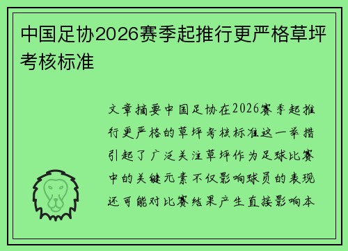 中国足协2026赛季起推行更严格草坪考核标准